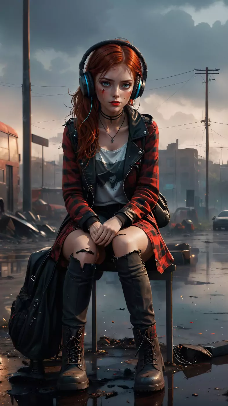 girl in devastated city wallpaper