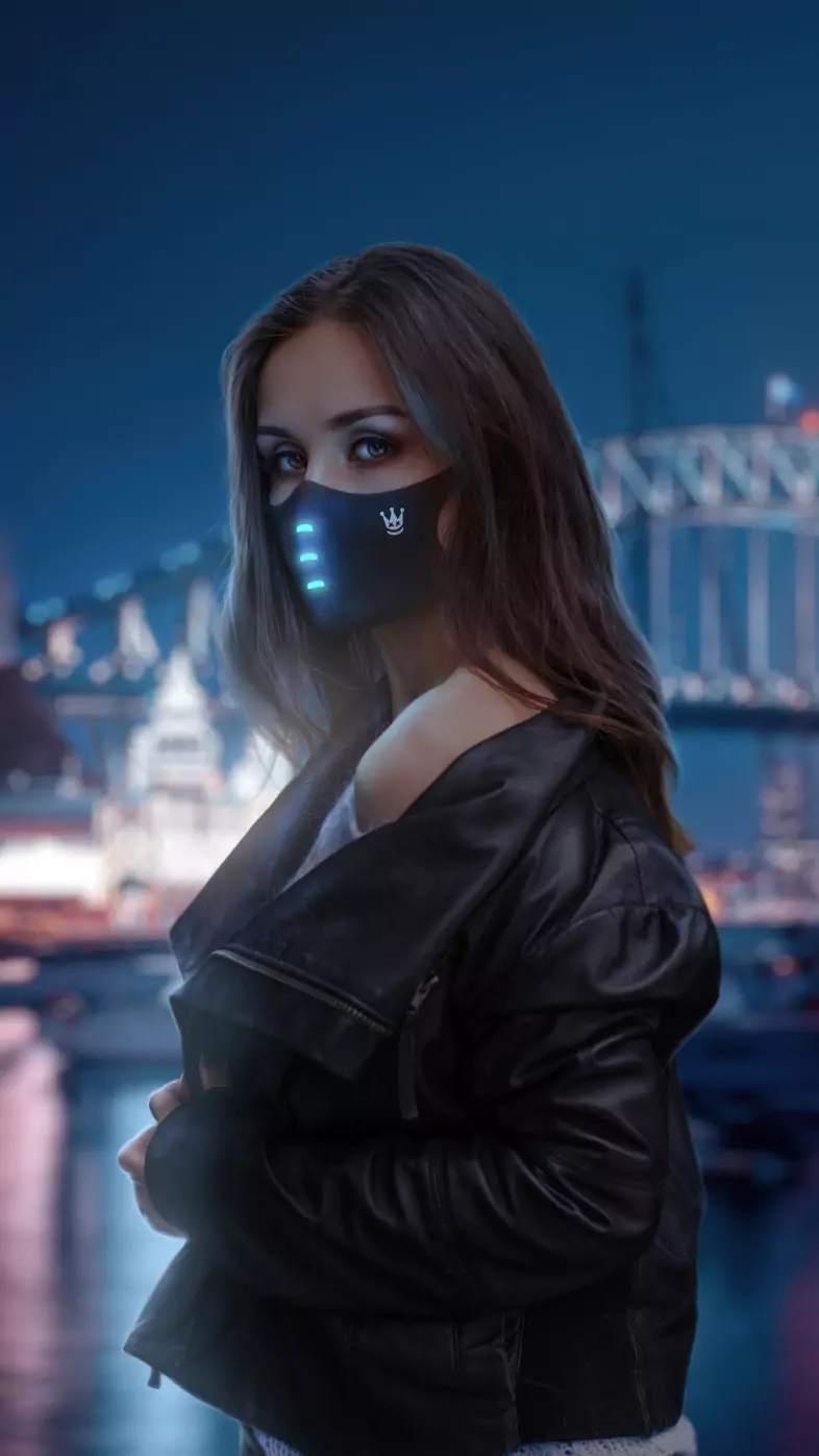 girl lightning mask looking back wallpaper