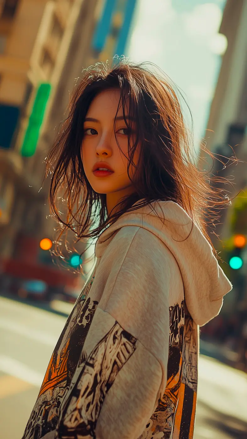 girl look hoodie sun wallpaper