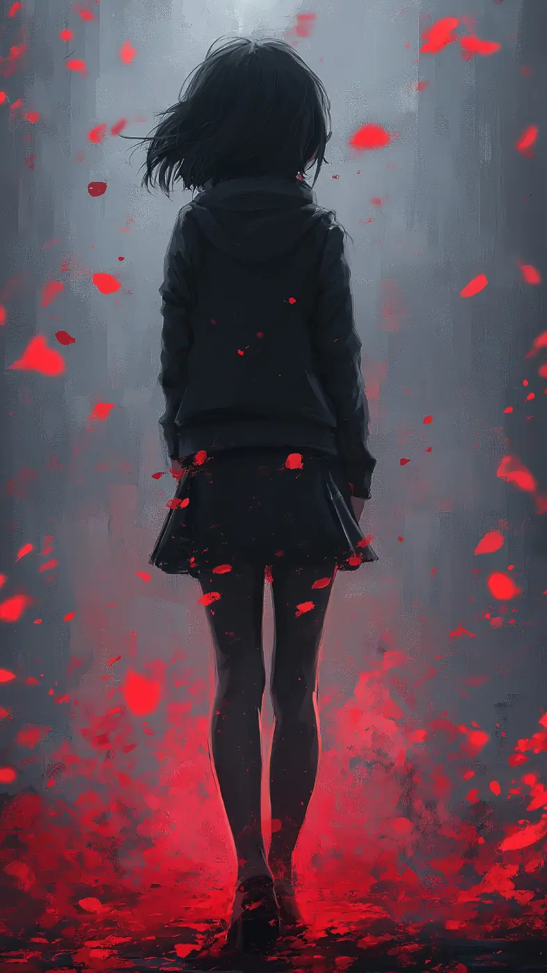 girl silhouette art petals red wallpaper