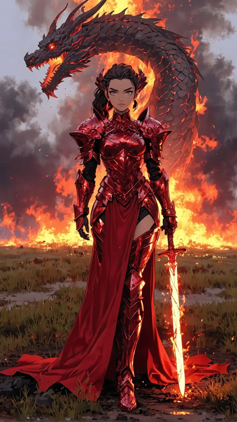 girl warrior dragon fire wallpaper