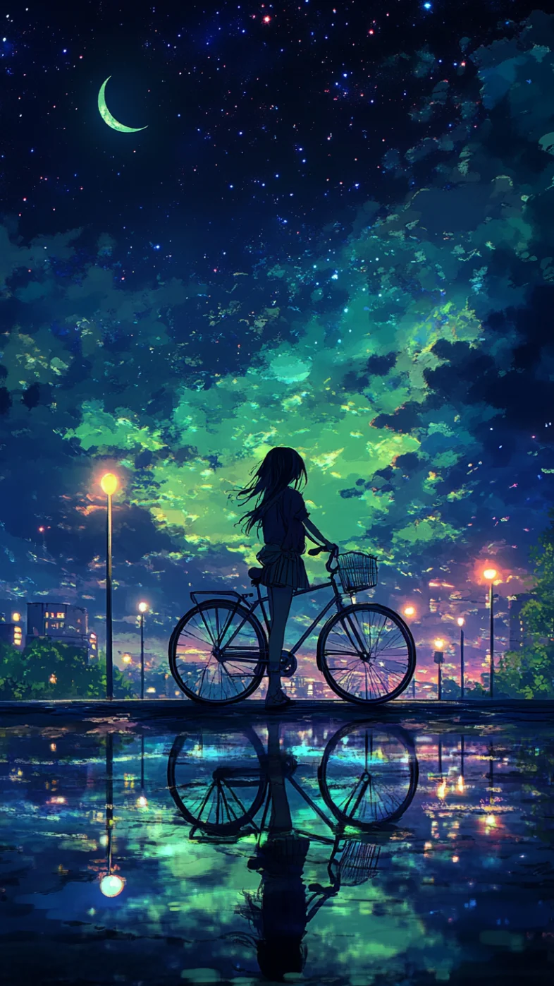 girl with her bike stands wallpaper