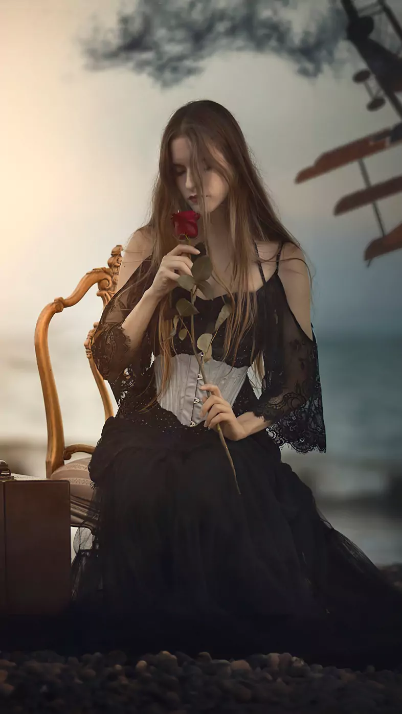 girl with rose in hand wallpaper
