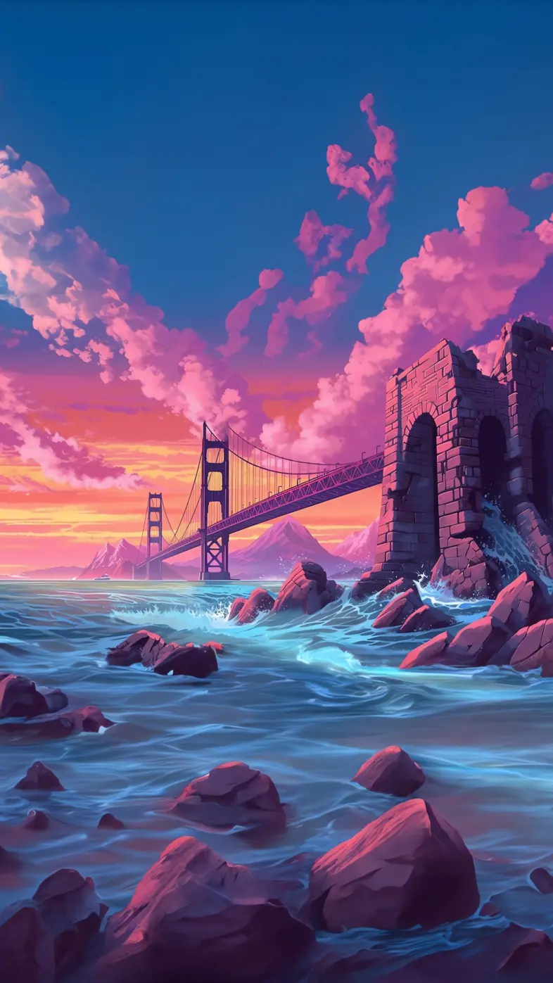 golden gate bridge art painting wallpaper