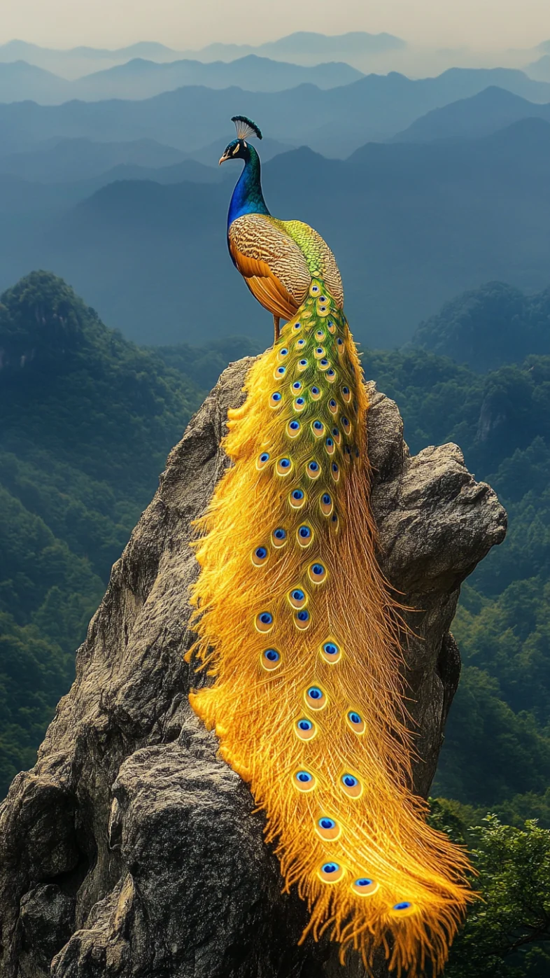 golden peacock perched wallpaper