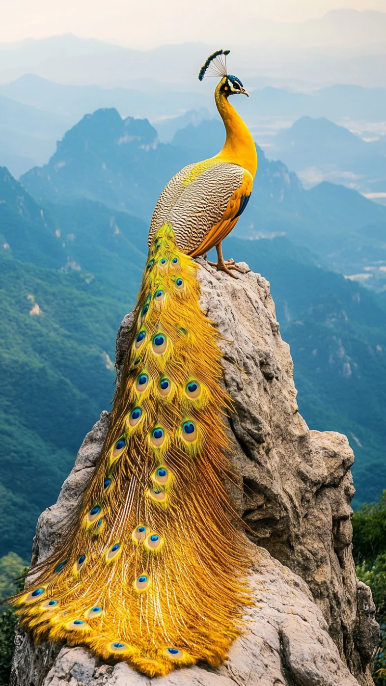 golden peacock perched wallpaper