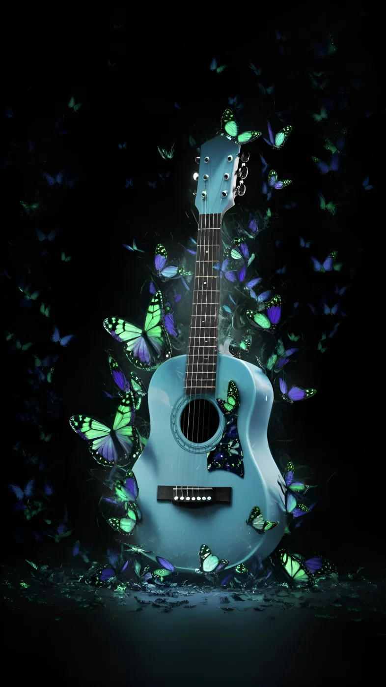guitar butterflies musical wallpaper