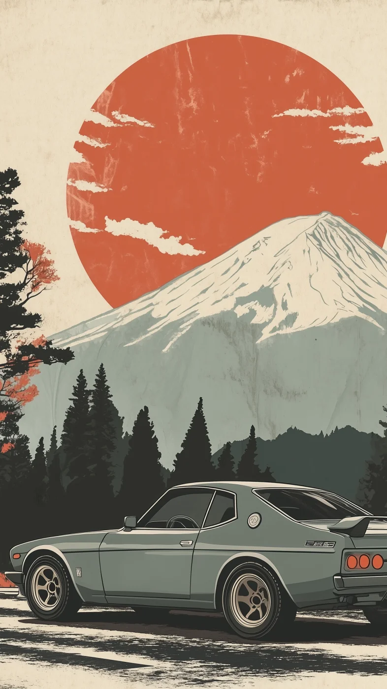 hakosuka gtr mountains clean minimalist wallpaper
