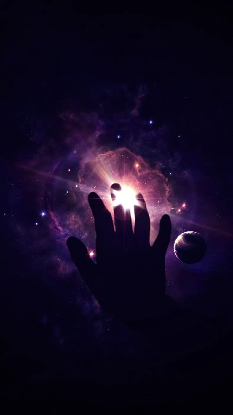 hand looking up at sky galaxy nebula wallpaper