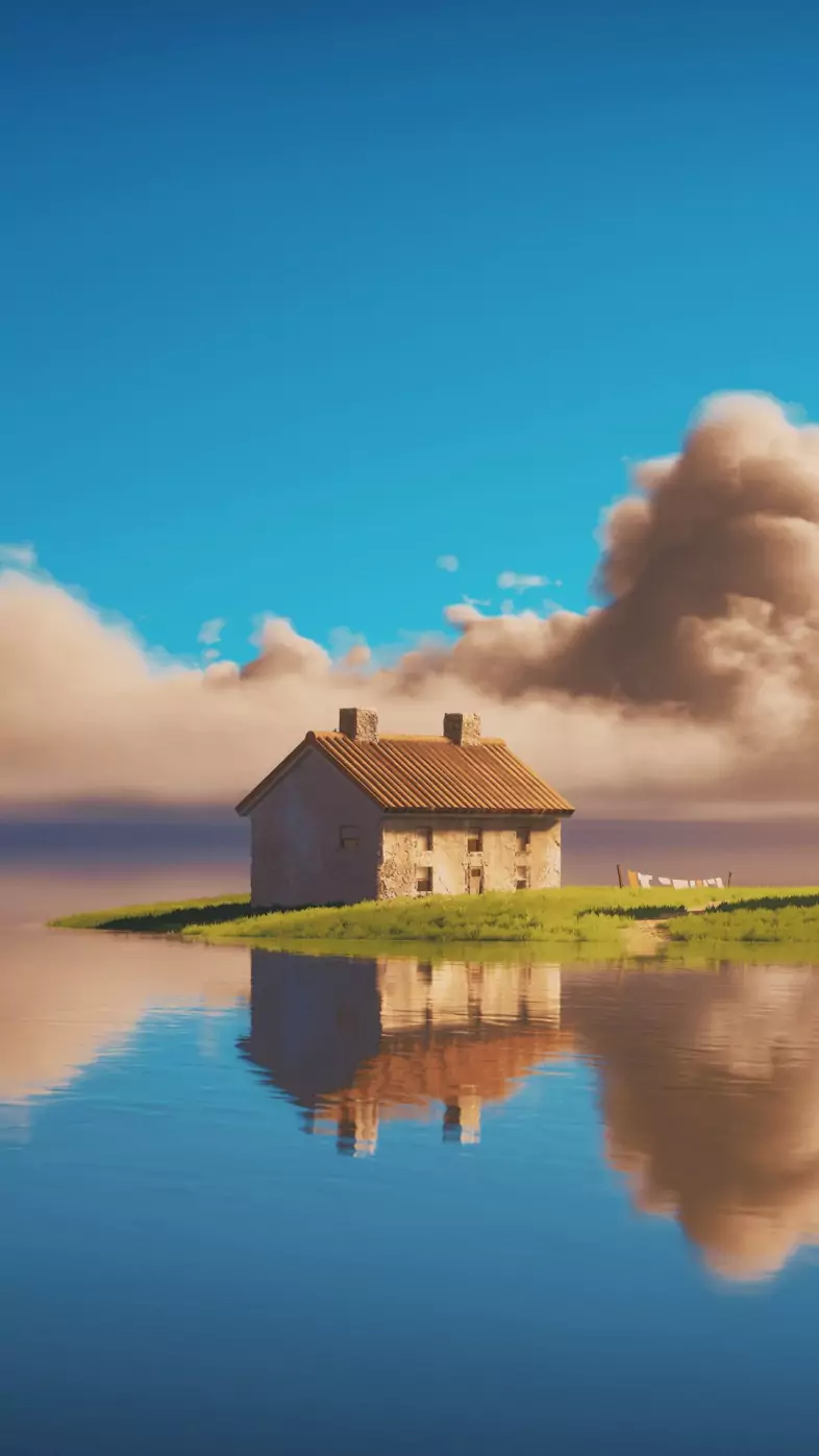 island sunny day daylight blue sky house wallpaper