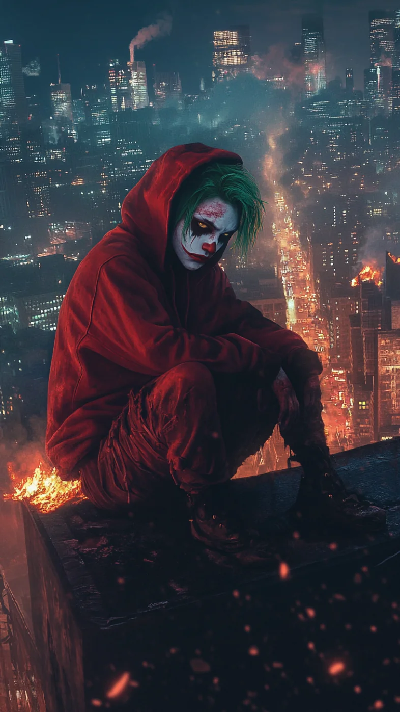 joker wearing a red hoodie wallpaper
