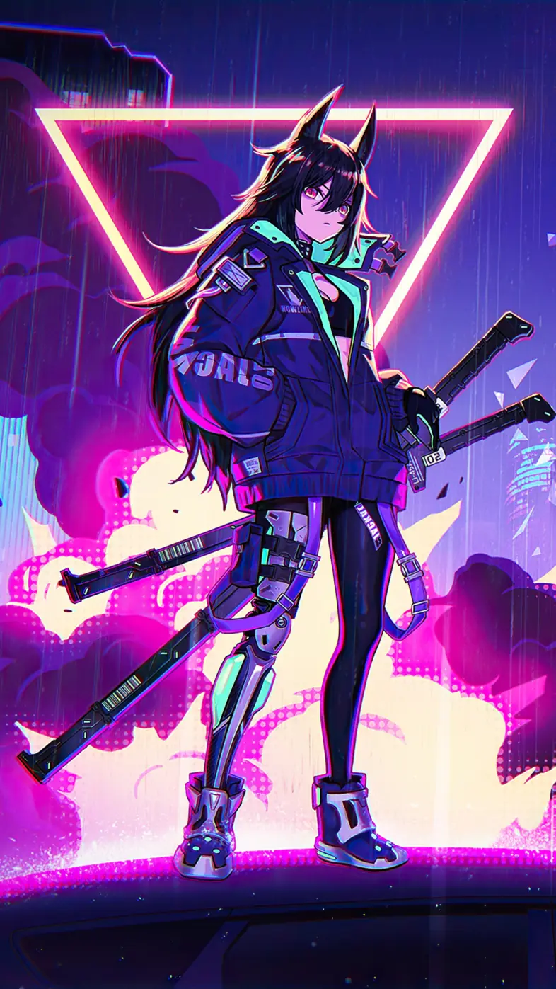katana anime girl neon wallpaper