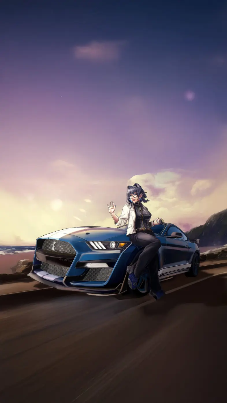kronii with a shelby game  wallpaper