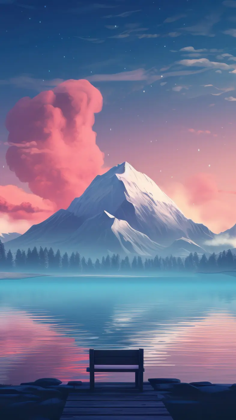 lake bench minimal  wallpaper