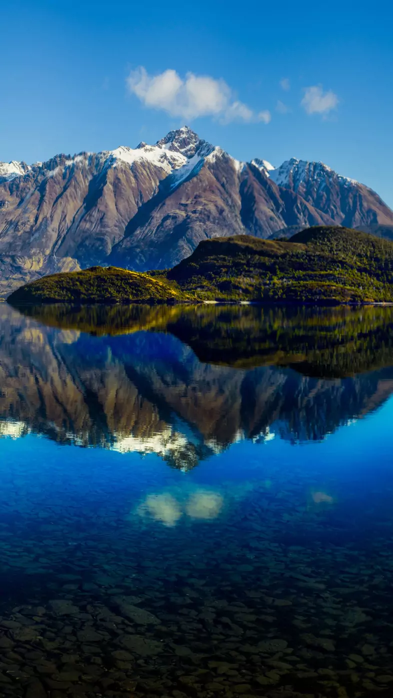 lake mountains reflection snow wallpaper