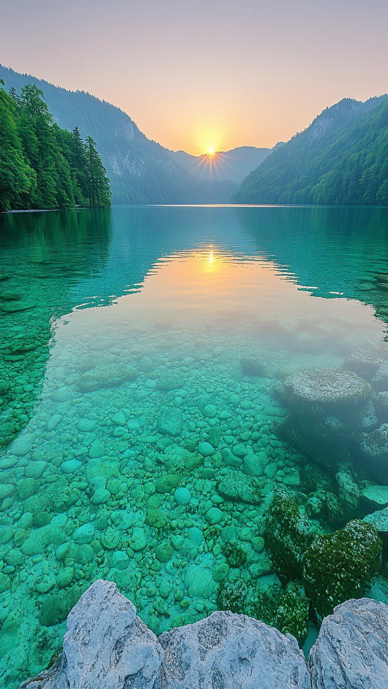 lake with crystal-clear water wallpaper