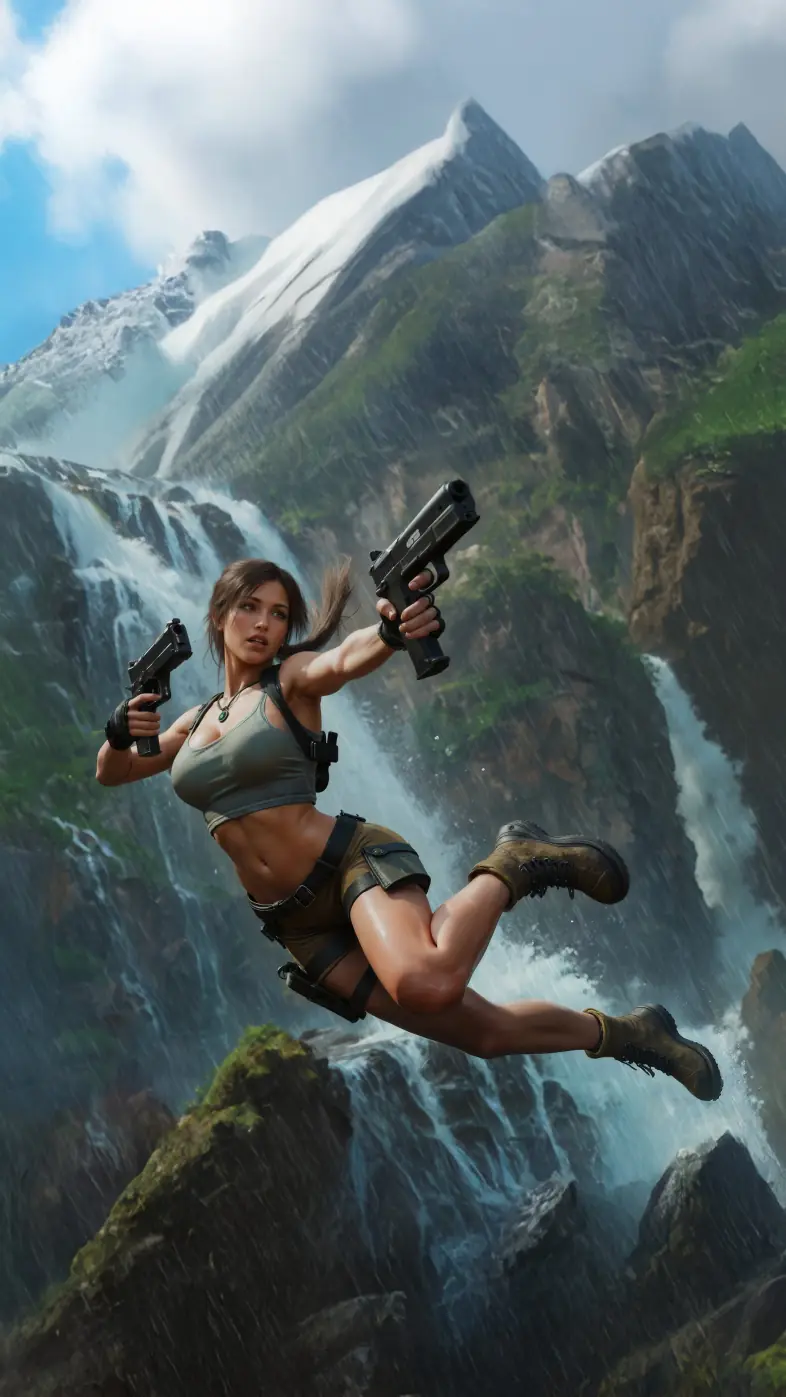 lara croft waterfall gaming girl wallpaper