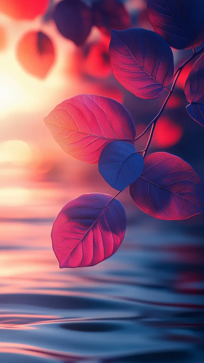 leaves branch water macro wallpaper