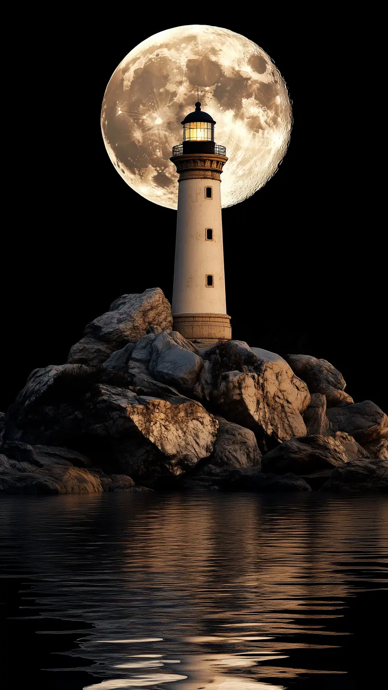 lighthouse moon sea stones wallpaper