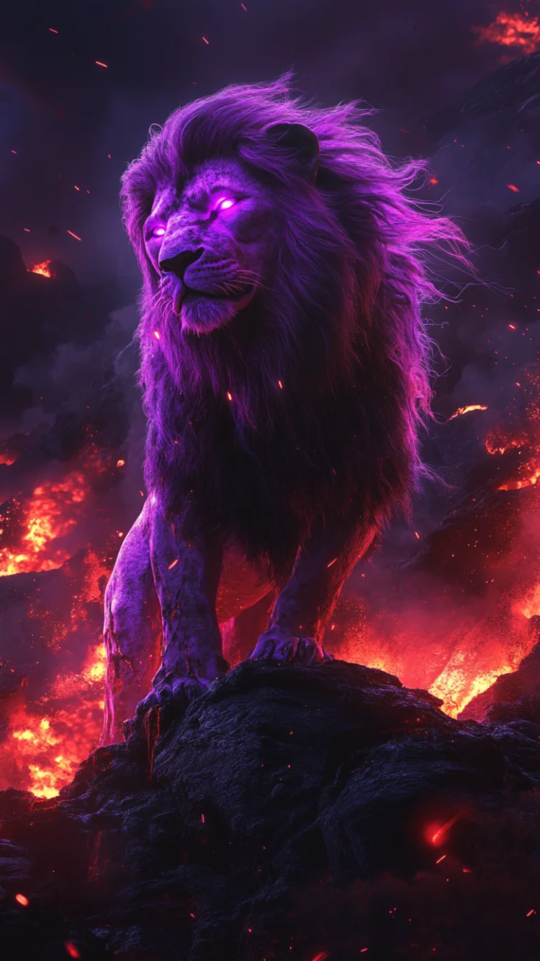 lion of purple fire wallpaper