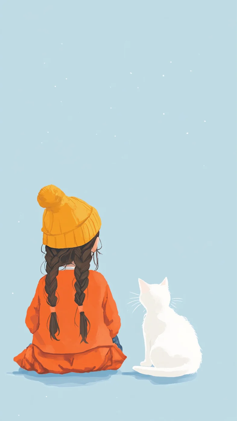 little girl a white cat wallpaper