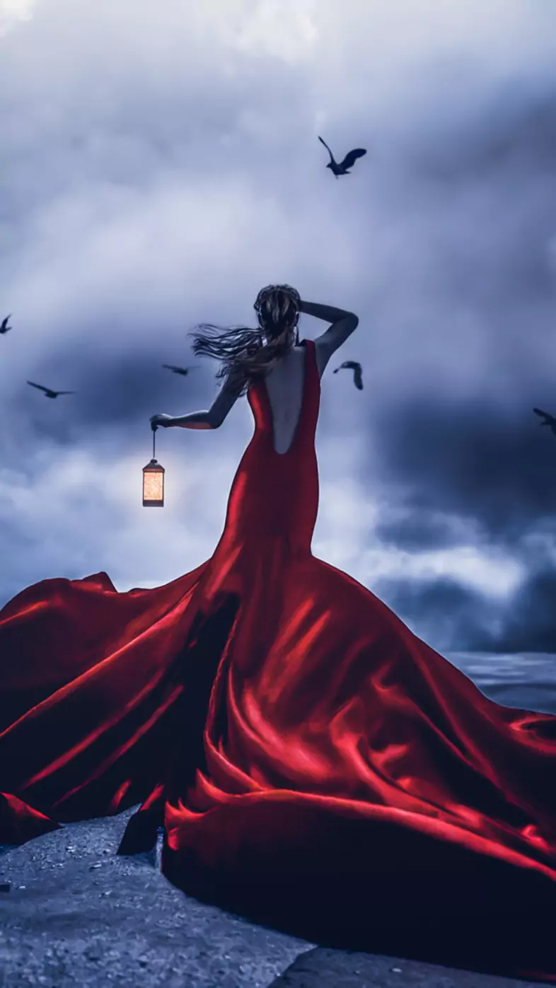 lost in night girl red dress wallpaper