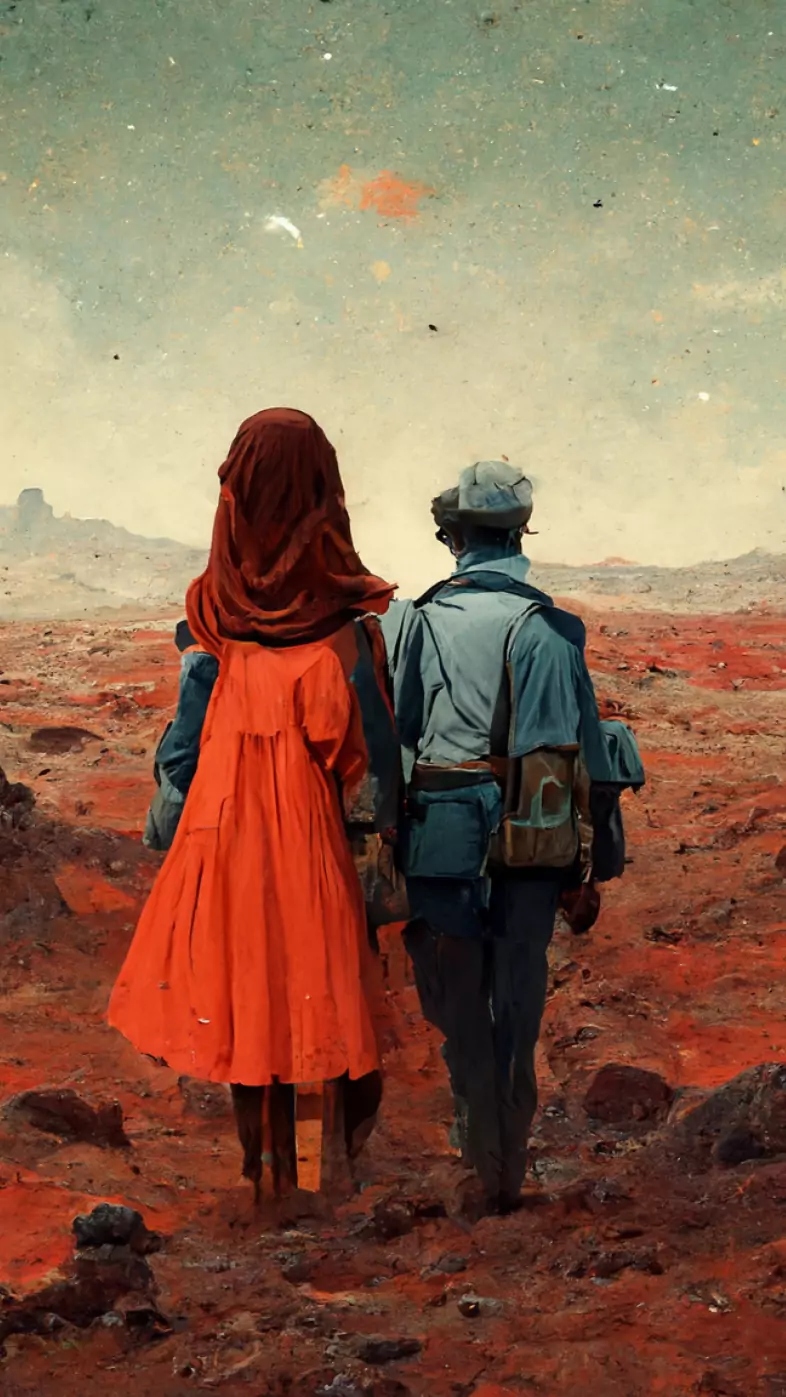 man and his girlfriend travel to mars wallpaper