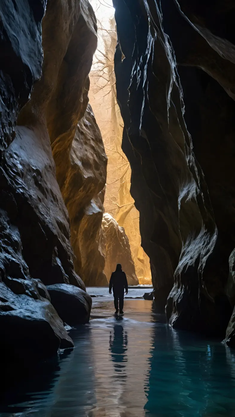 man silhouette cave rocks nature wallpaper