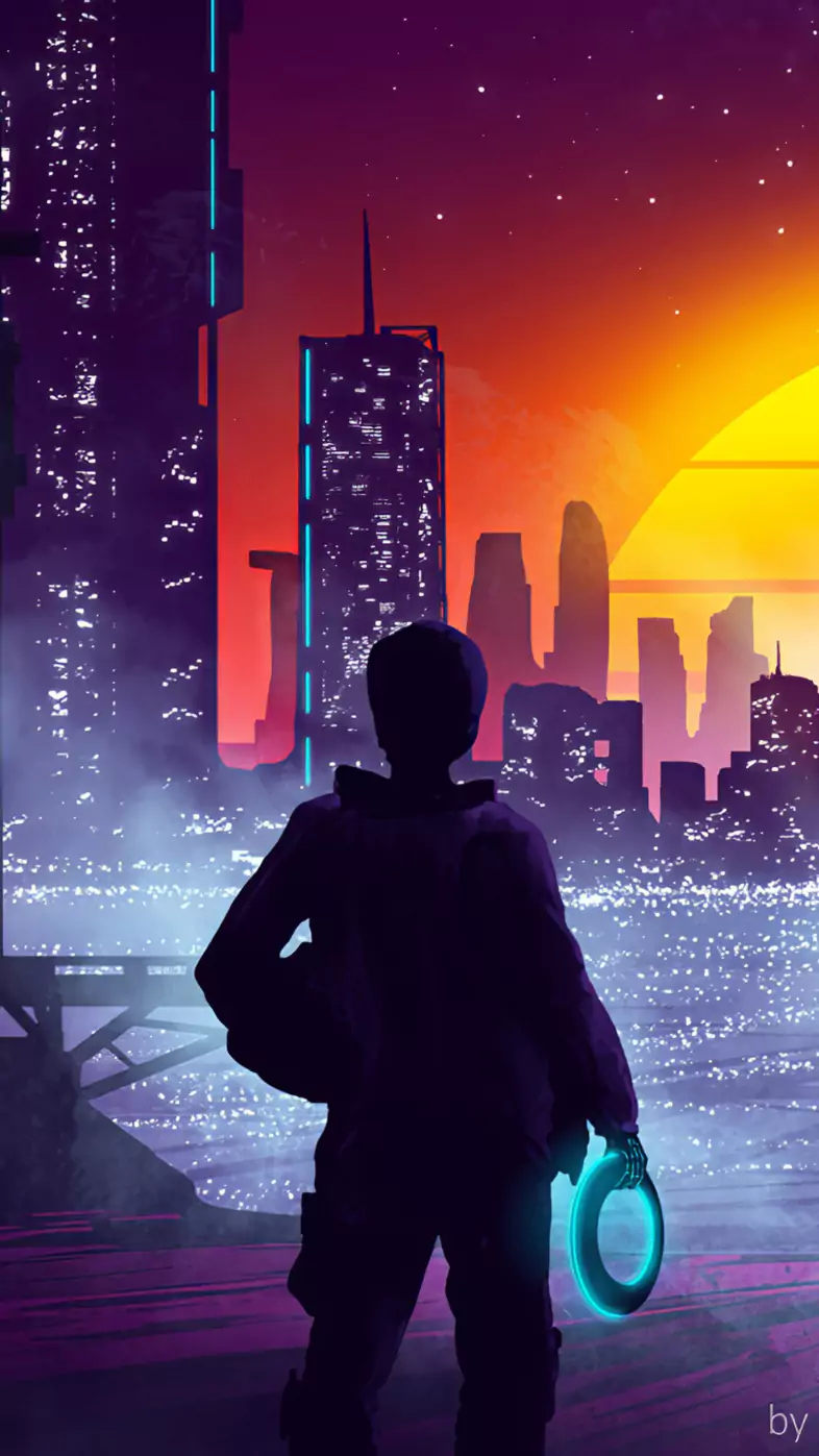 man with blue ring in hand vaporwav wallpaper