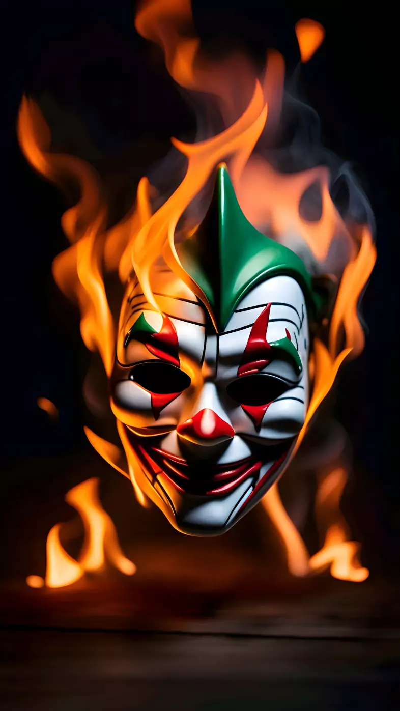 mask clown fire flame art wallpaper