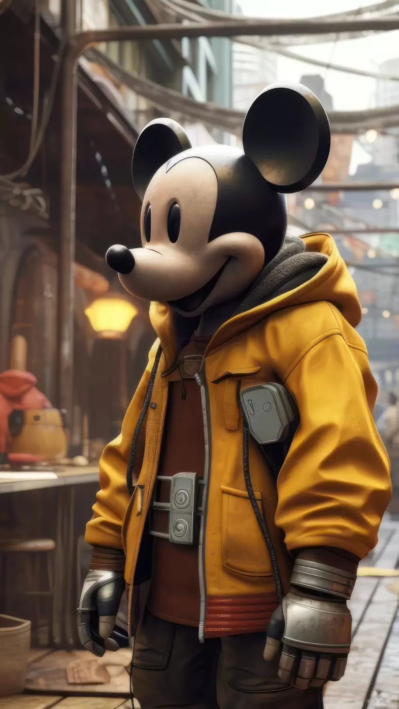 mickey meets futuristic city wallpaper