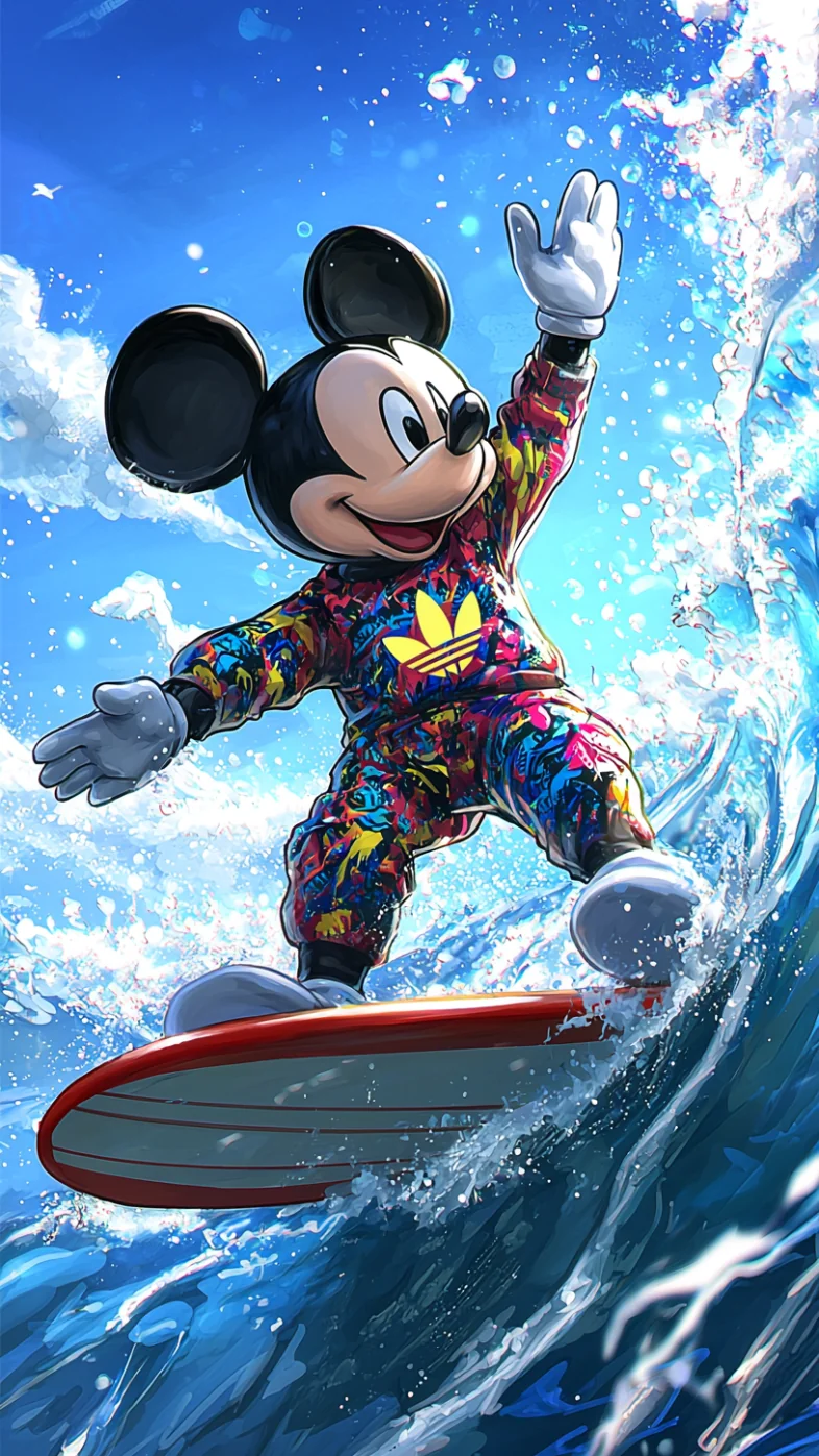 mickey mouse riding a surfboard cartoon wallpaper