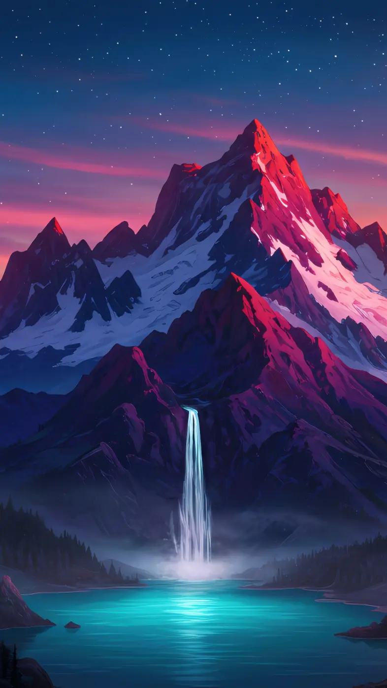 minimal waterfall in mountains wallpaper