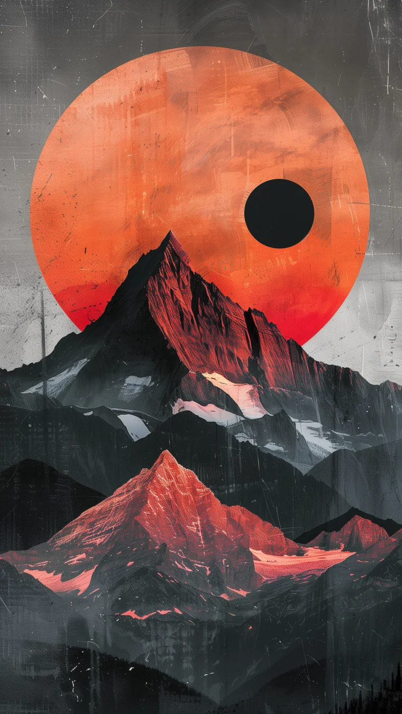 minimalist Japandi style mountain art wallpaper