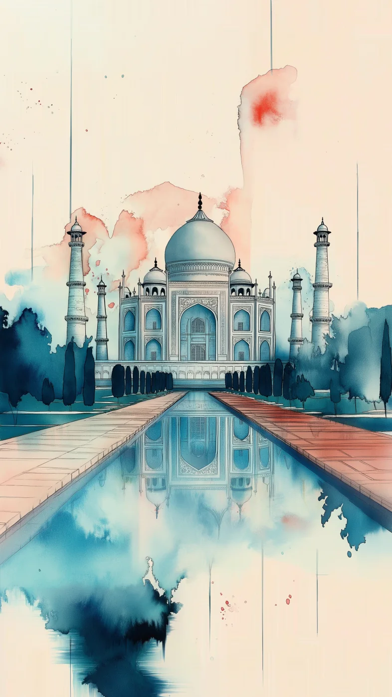 minimalist taj mahal watercolor art wallpaper
