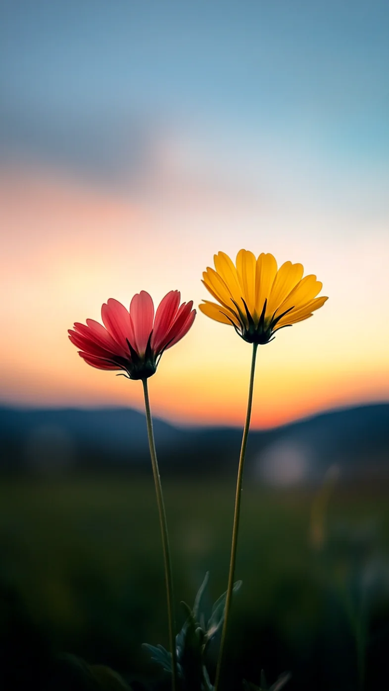 minimalist two colorful flowers wallpaper