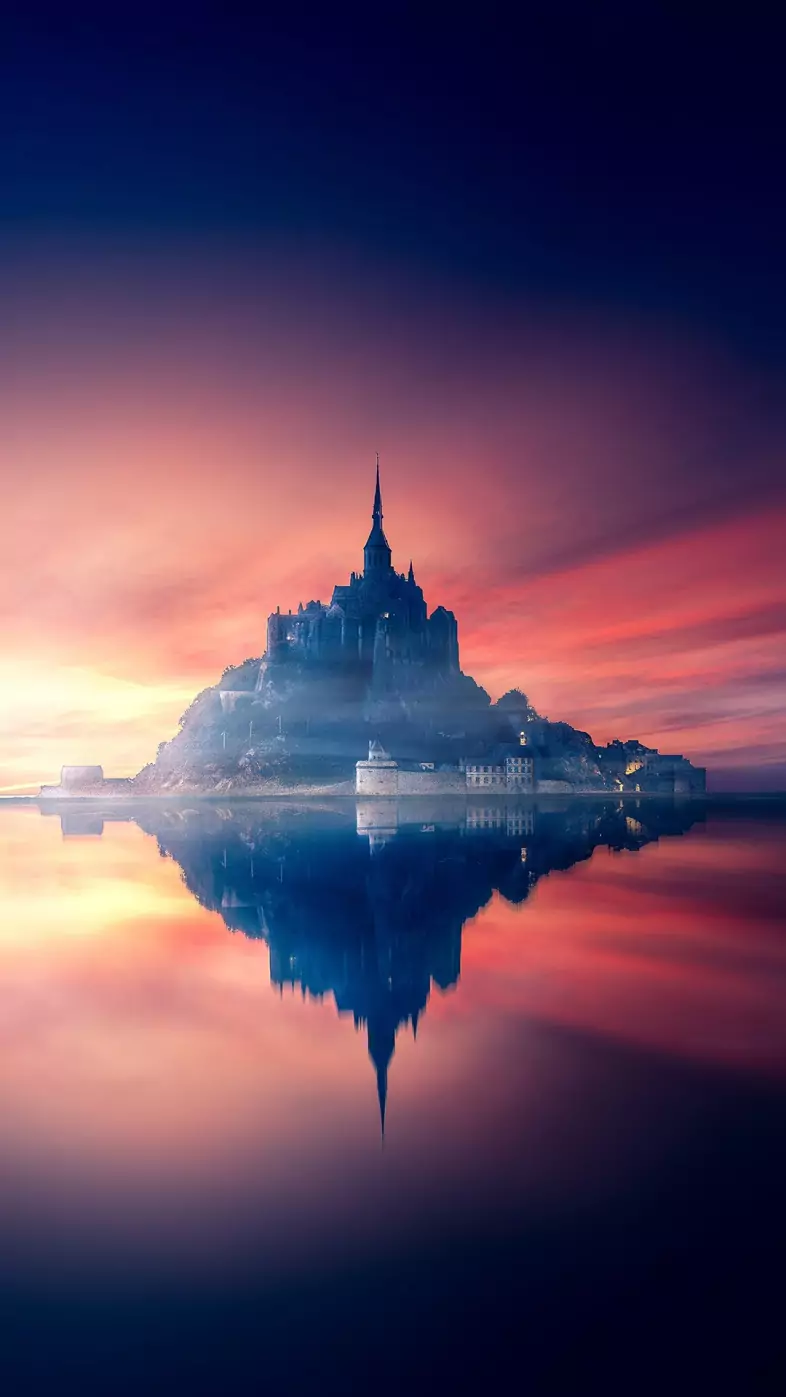 mont saint michel sunset city wallpaper