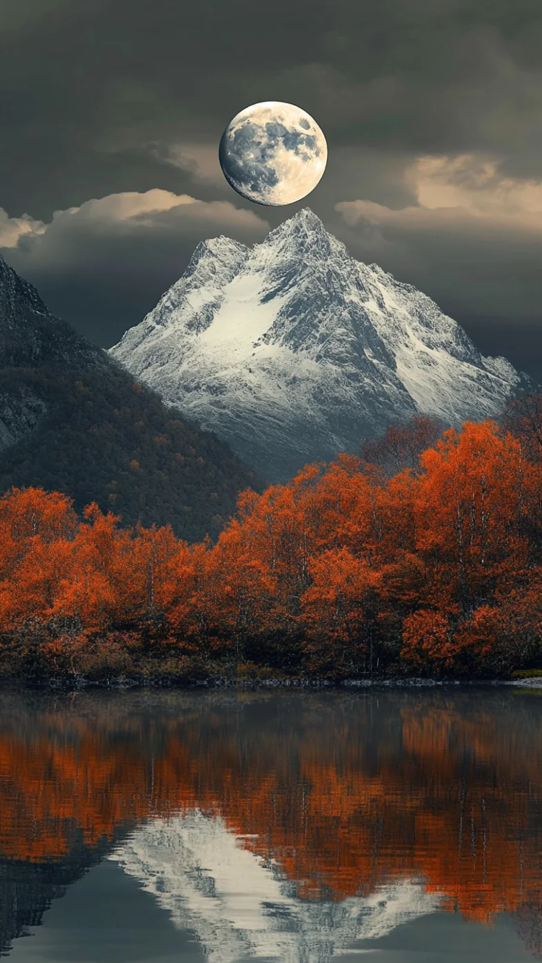 moon rising over a mountain wallpaper
