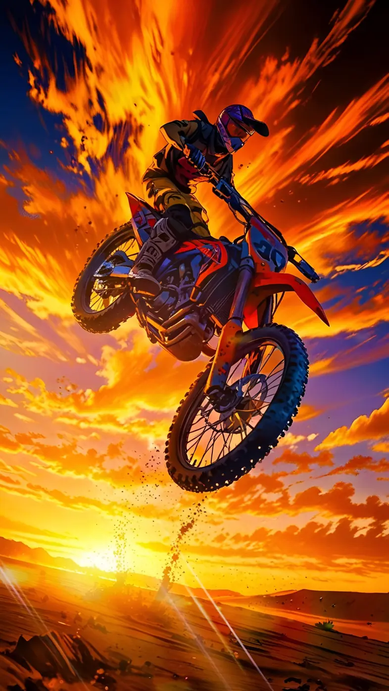 motorcycle jump sunset  wallpaper