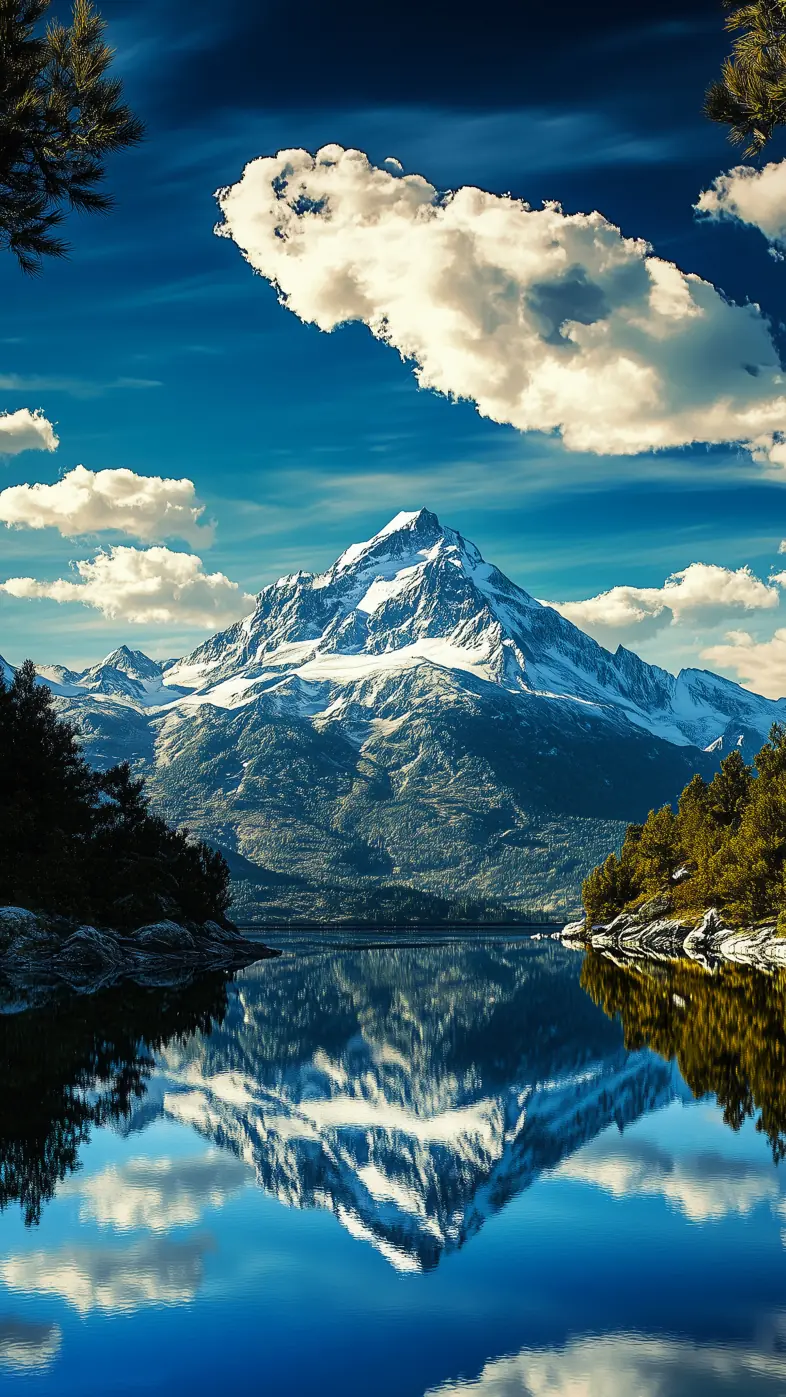 mountain reflection lake clouds wallpaper
