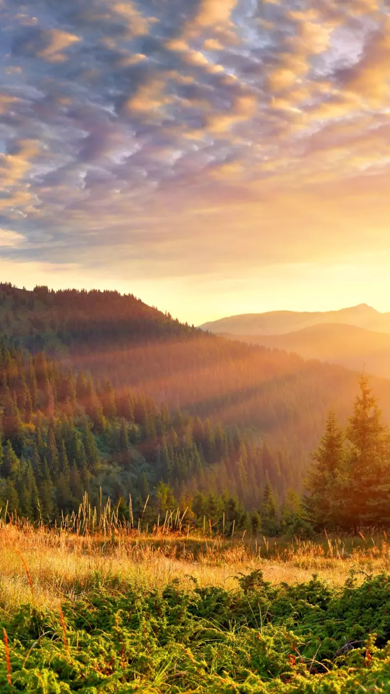 mountain scenery morning sun rays wallpaper