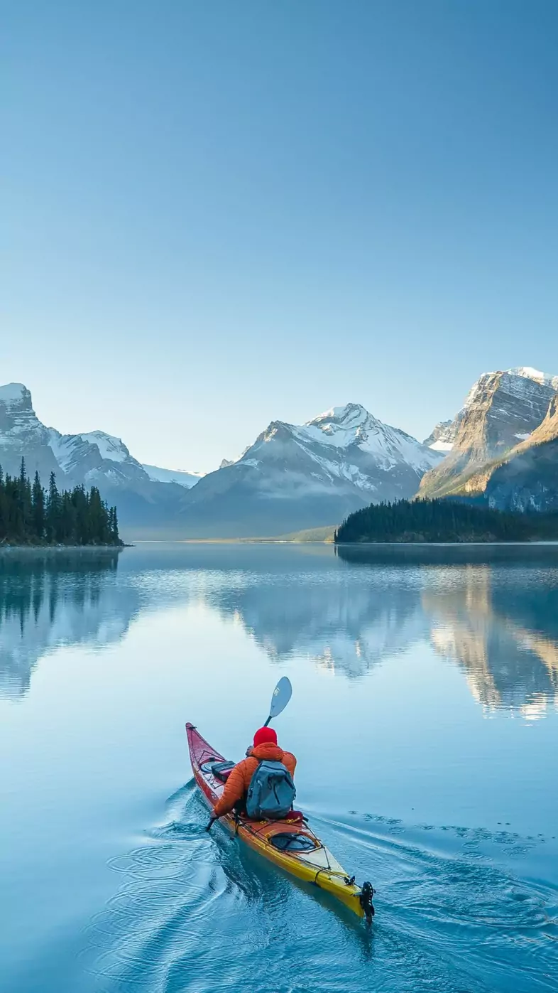 mountains snow canoes water wallpaper