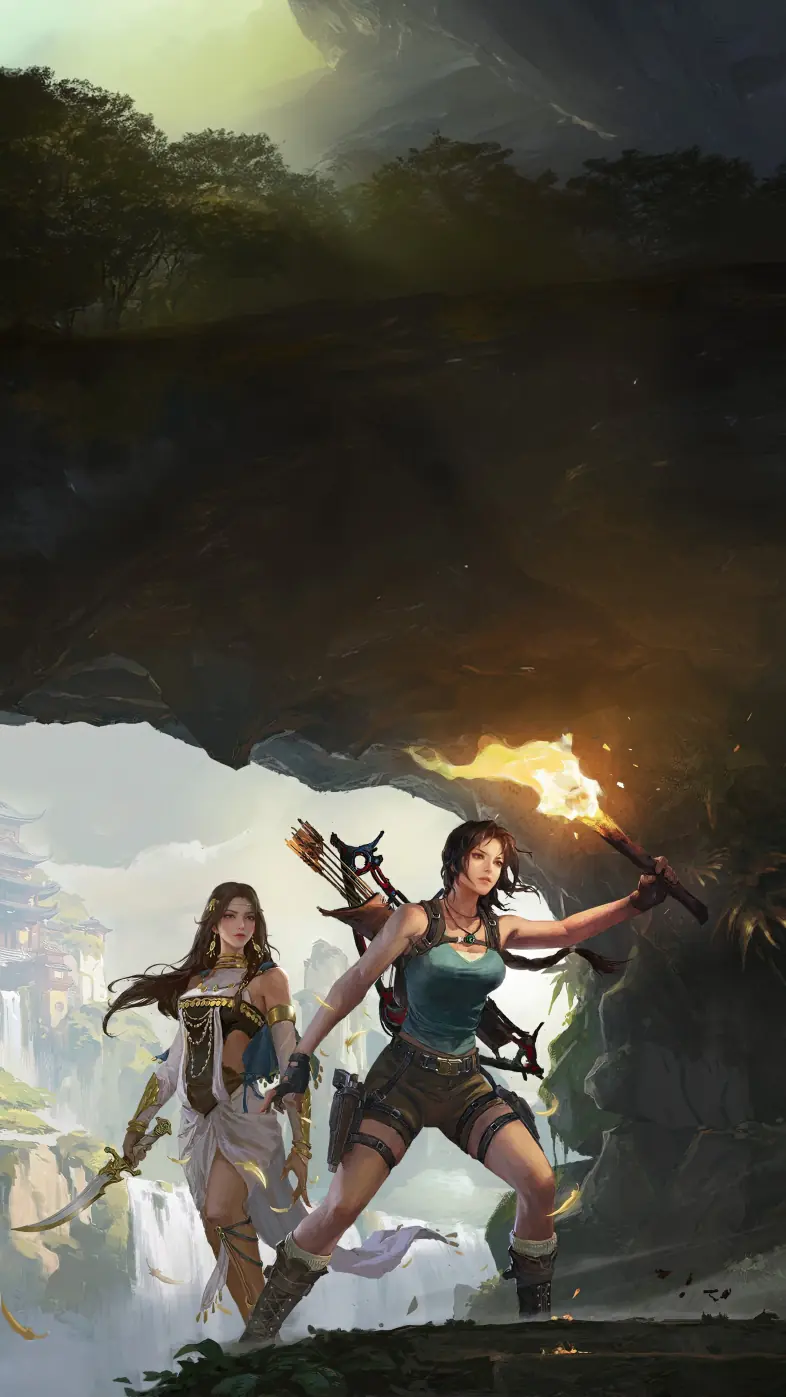 naraka bladepoint x tomb raider game wallpaper