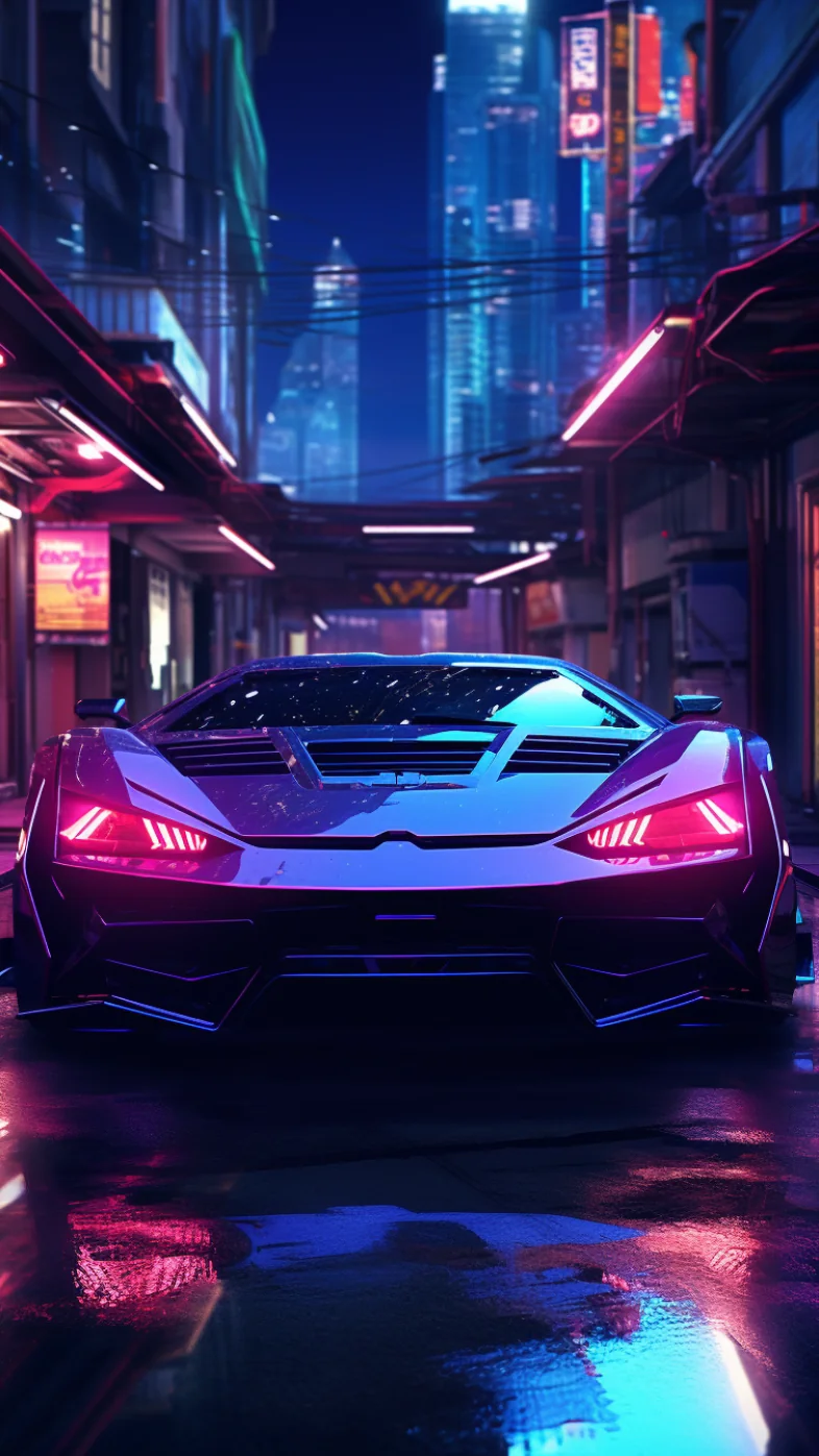 neon city with car wallpaper