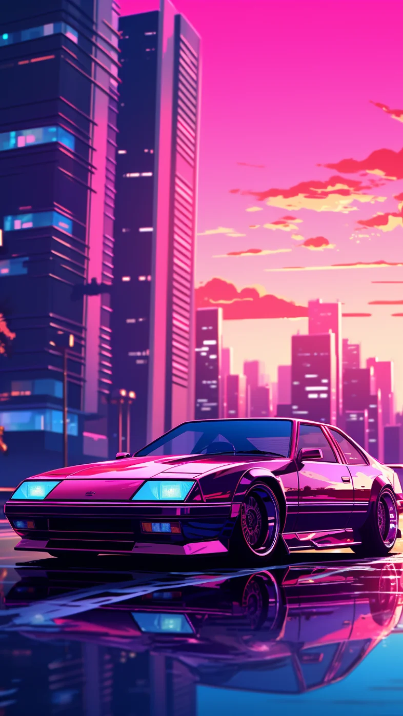 neon city with car wallpaper