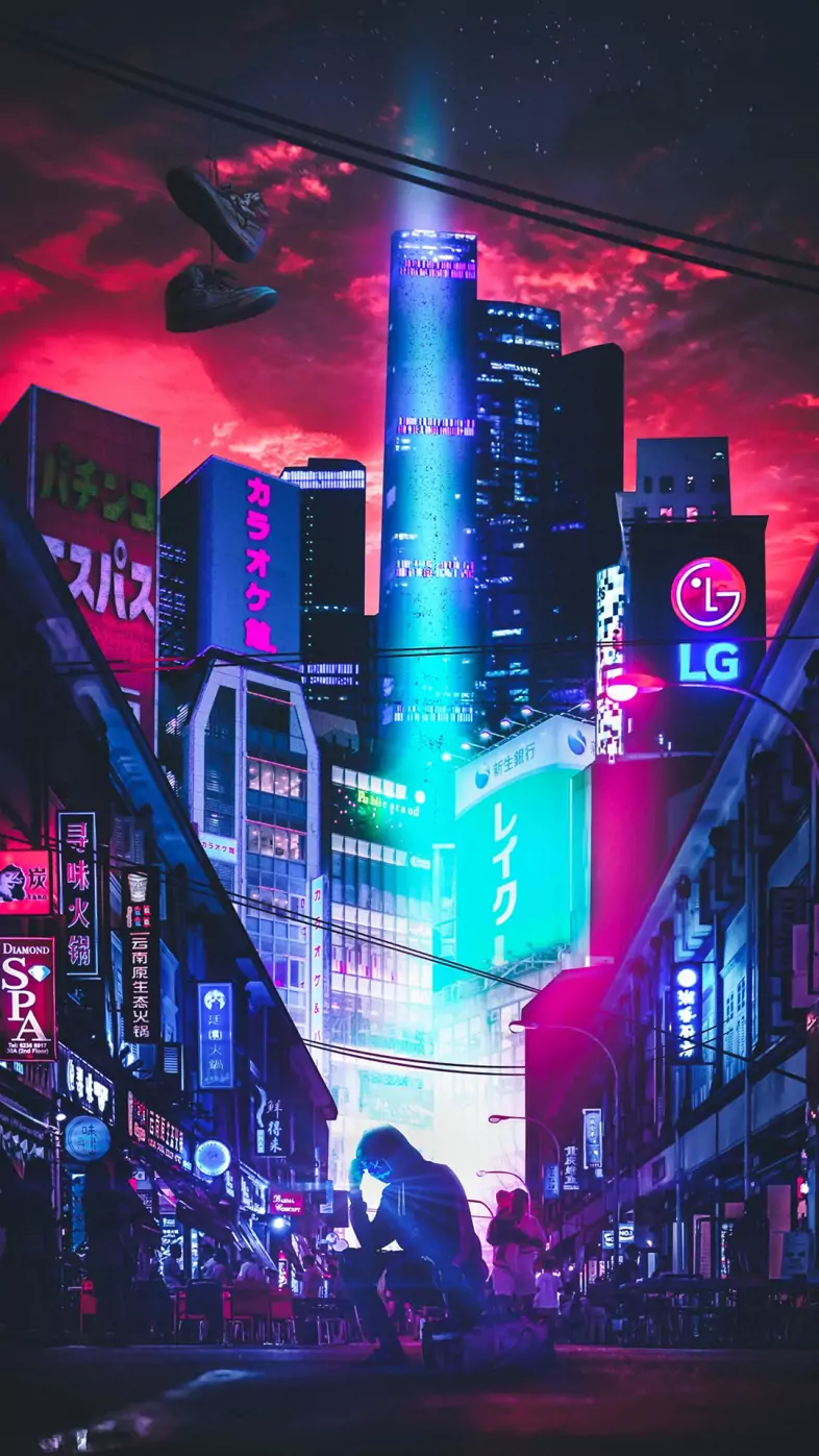 neon dark sky road wallpaper