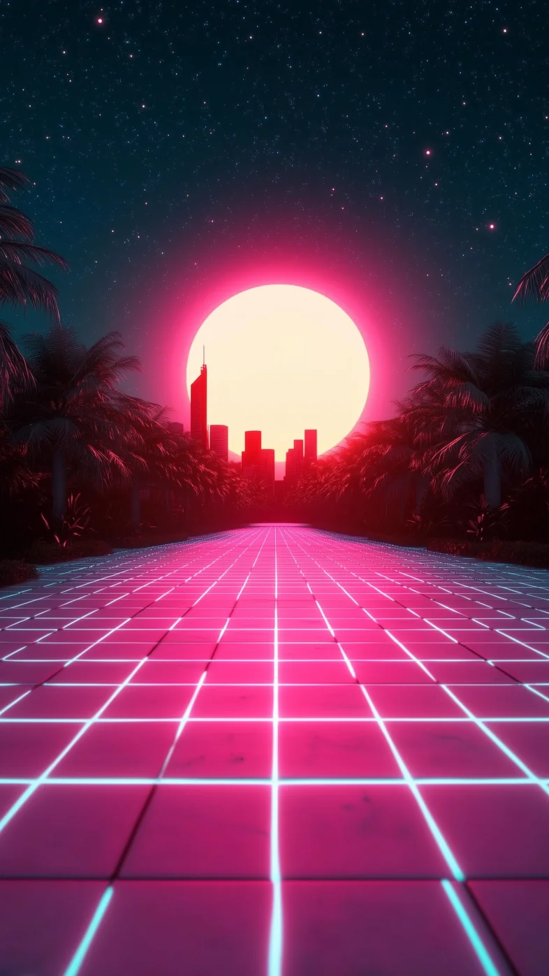 neon moon city wallpaper