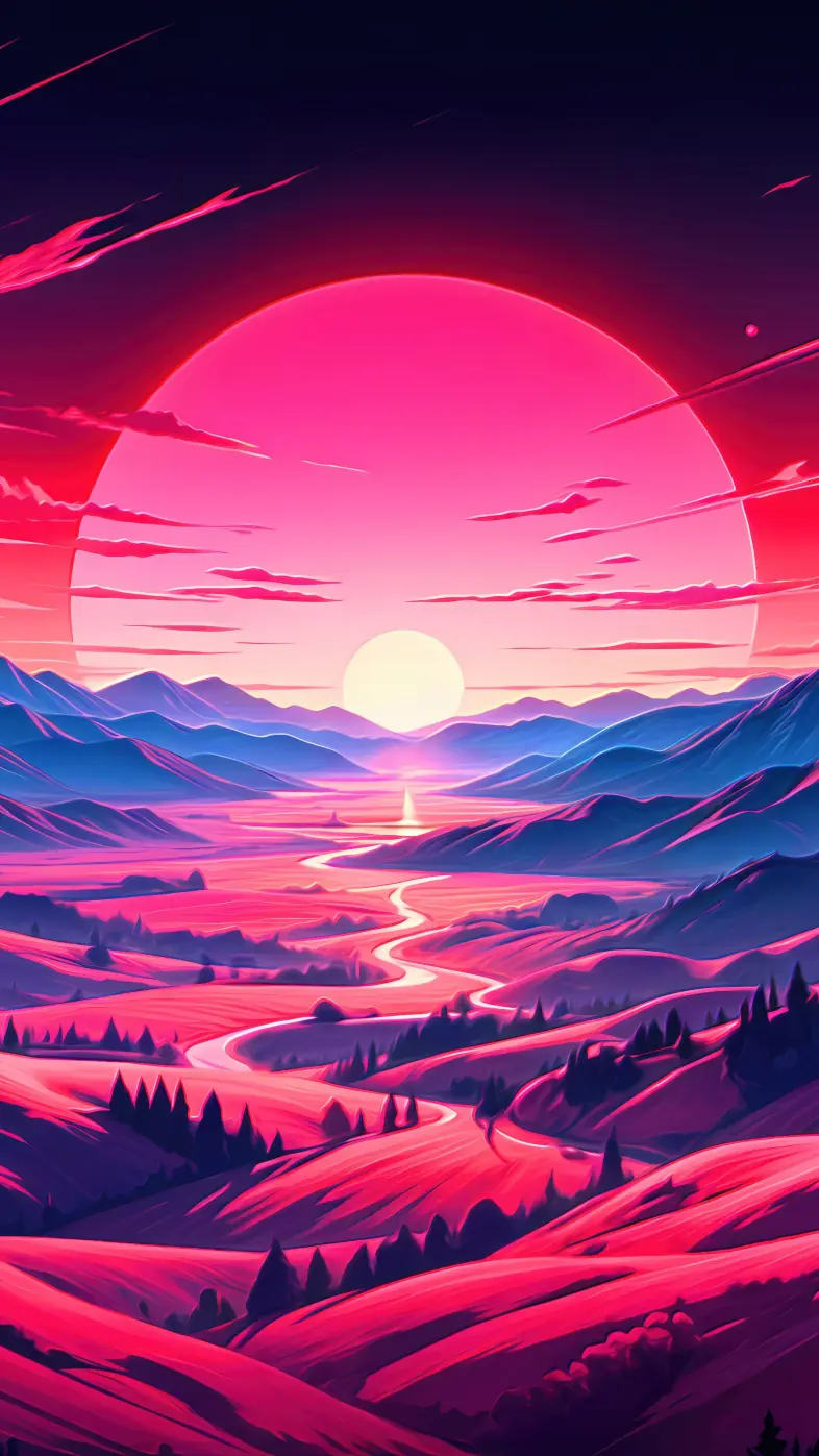 neon mountains sunset wallpaper