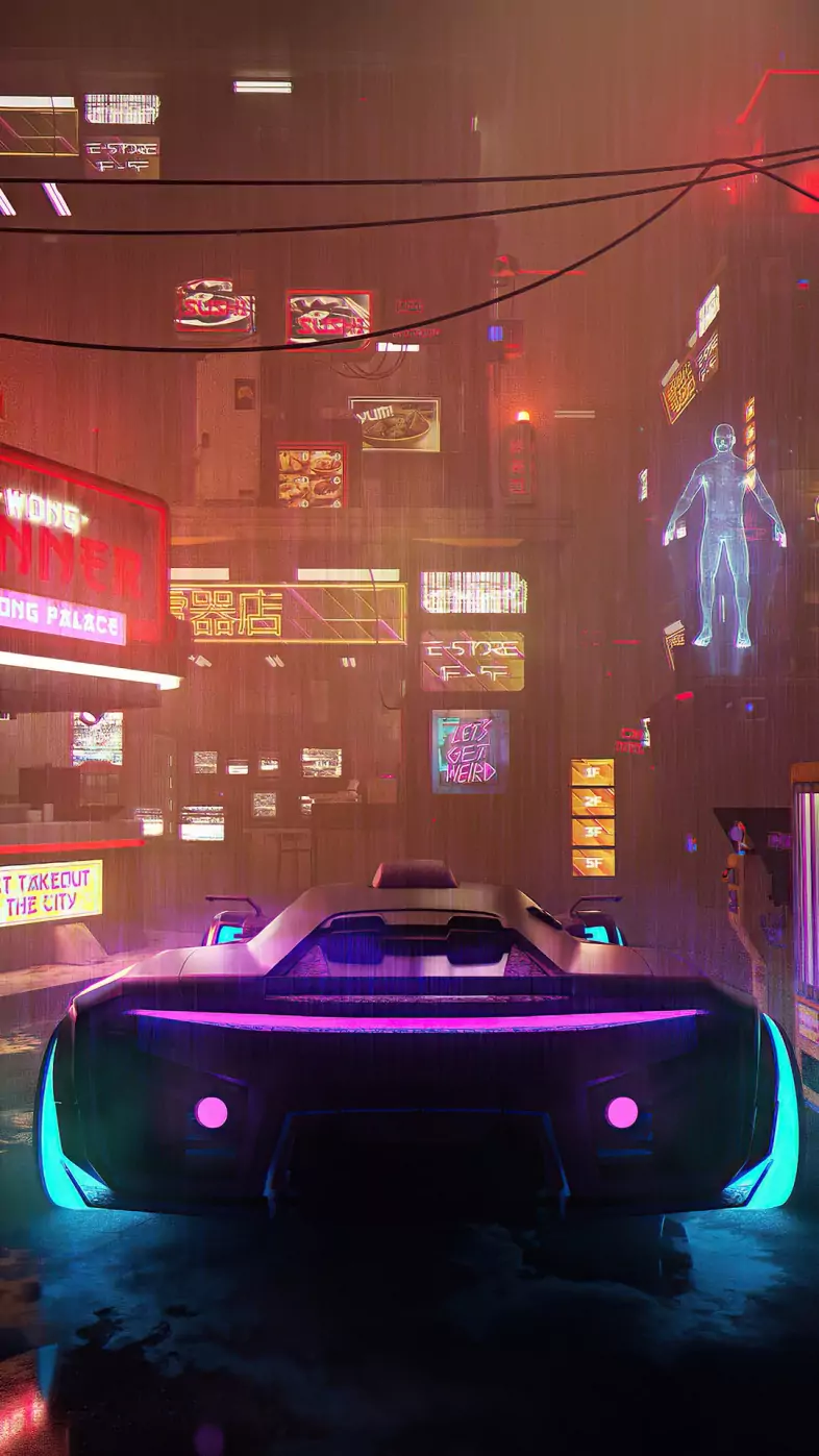 neon street scifi vehicle wallpaper