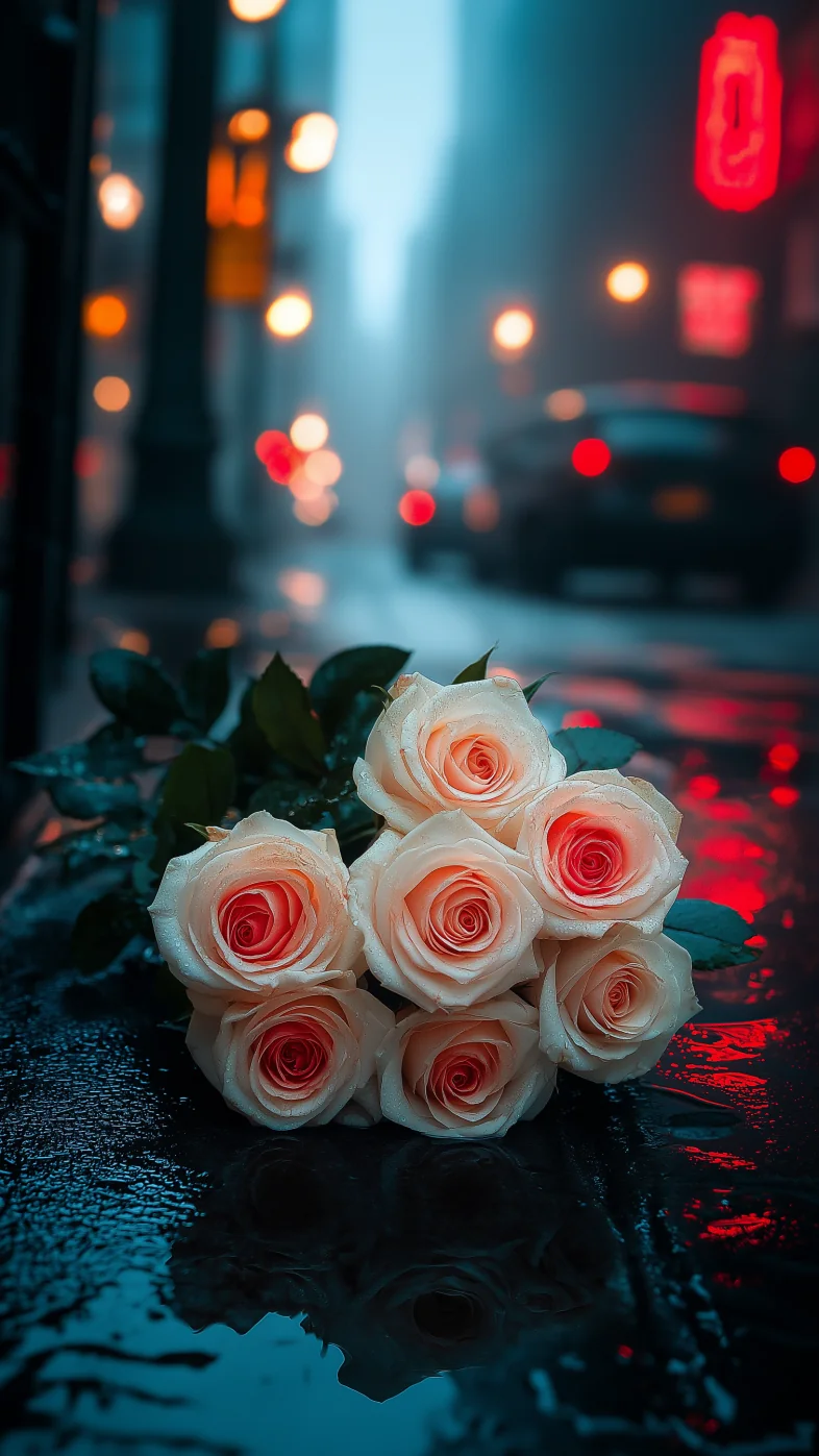 night street flowers bouquet wallpaper
